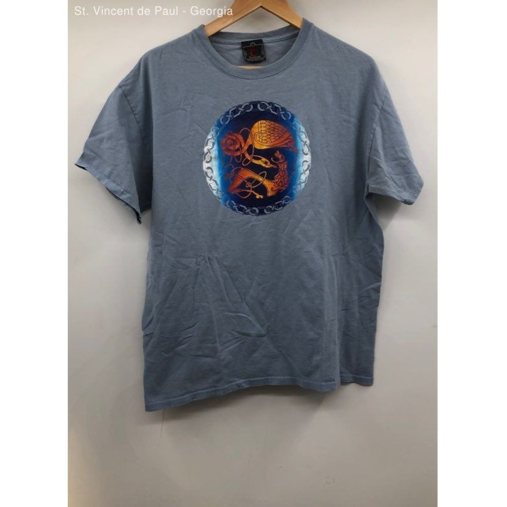 Celtic T Blue Eagle & Lion Graphic T-Shirt 90s Hand Printed Vintage - Size L